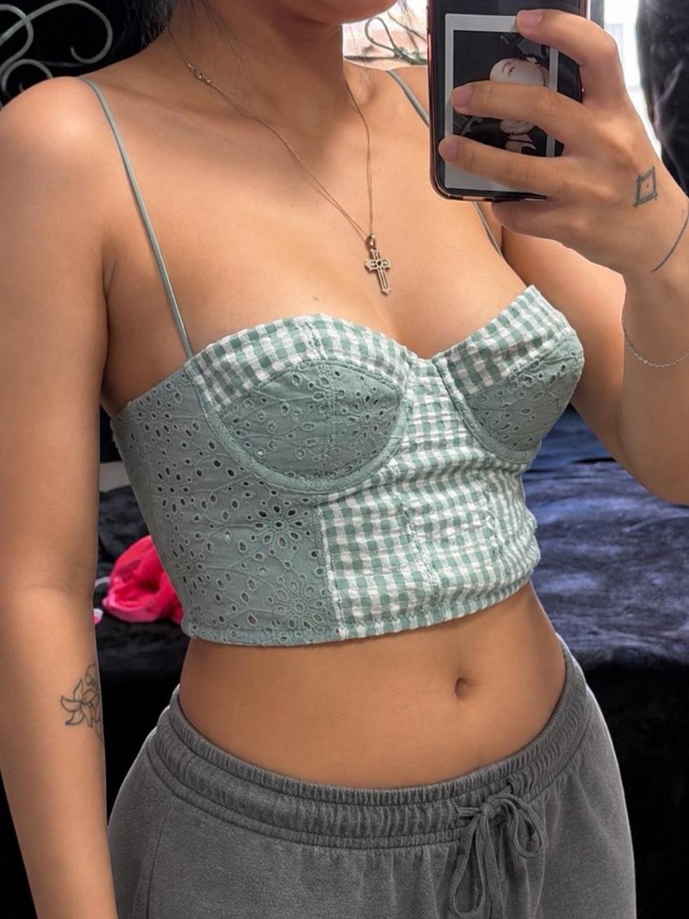 Urban Outfitters Green Gingham Corset Top Cottagecore Coquette Size M